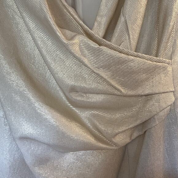 Escada Women’s 100% Silk Beige/Gold V-Neck Ruched Sleeveless Lined Dress 8/38 - Picture 5 of 14